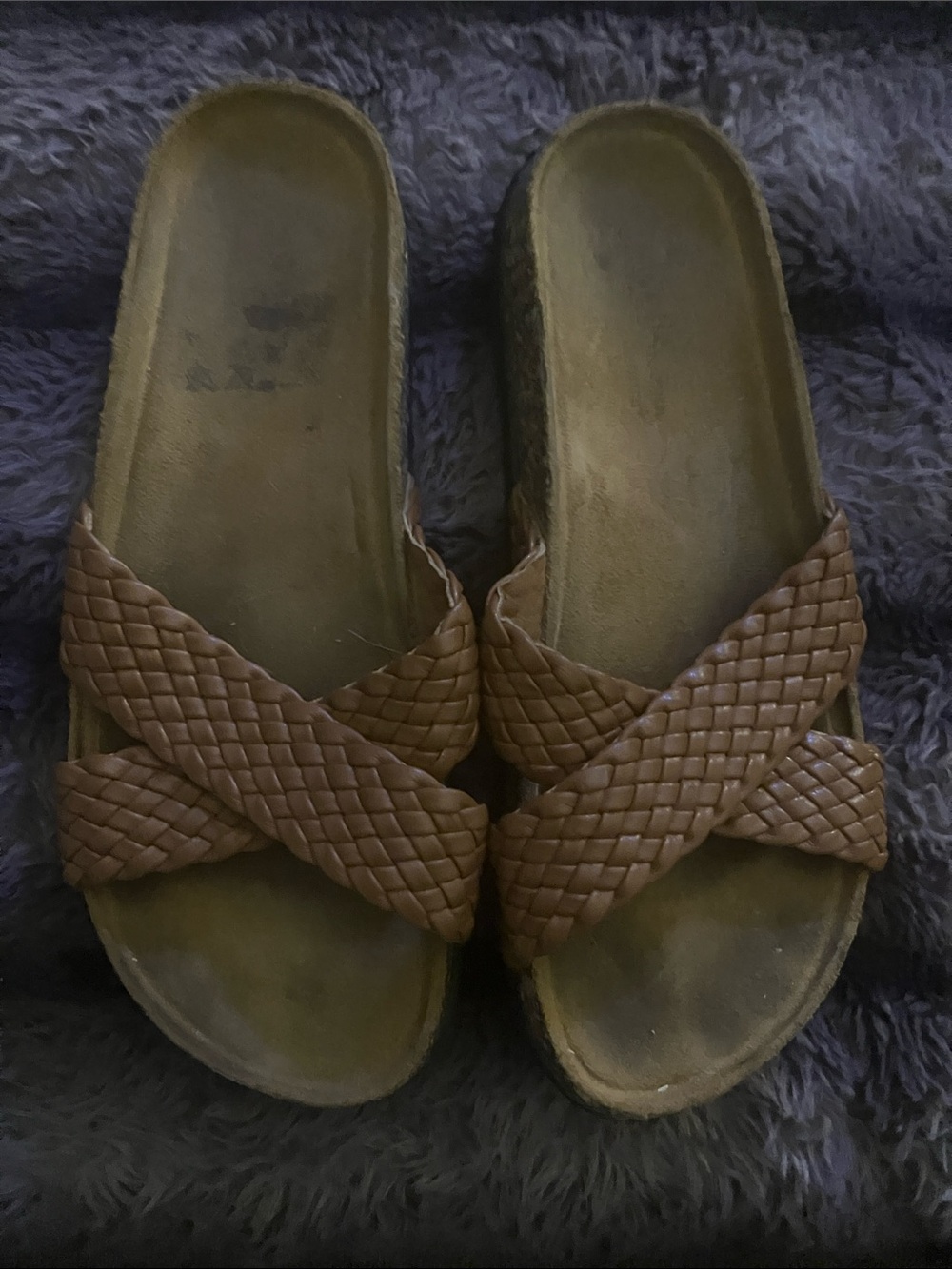 Woven Crossover Slide Sandals in Brown
